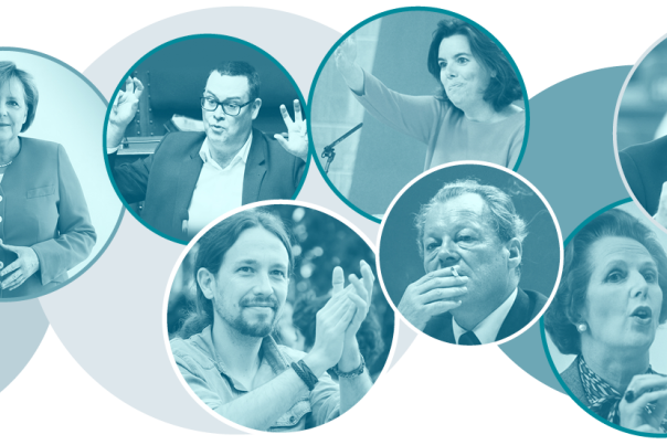 Divers orateurs politiques sur une affiche du projet POLSTYLE