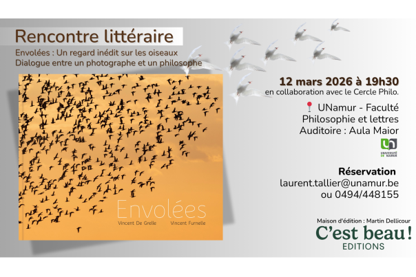 Affiche d ela rencontre littéraire "Envolées : un regard inédit sur les oiseaux" - Dialogue entre un photographe et un philosophe