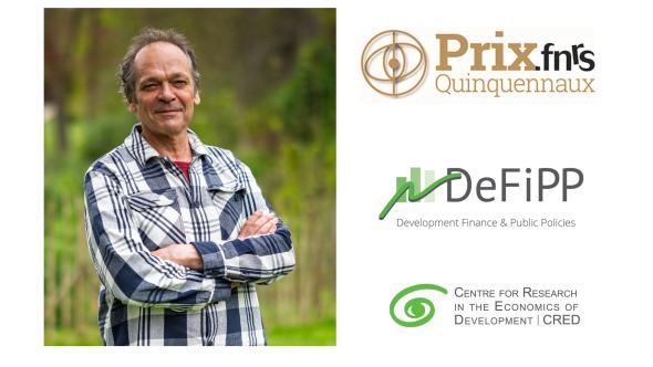 Jean-Marie Baland et les logos du prix quinquennal FNRS, de l'Institut DeFiPP et du centre de recherche CRED
