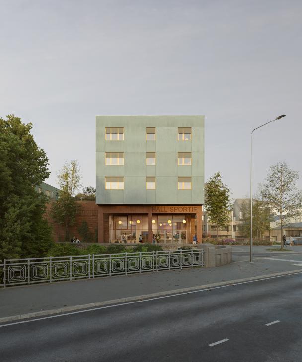 Plans 3D du futur hall sportif et des logements étudiants de l’université.