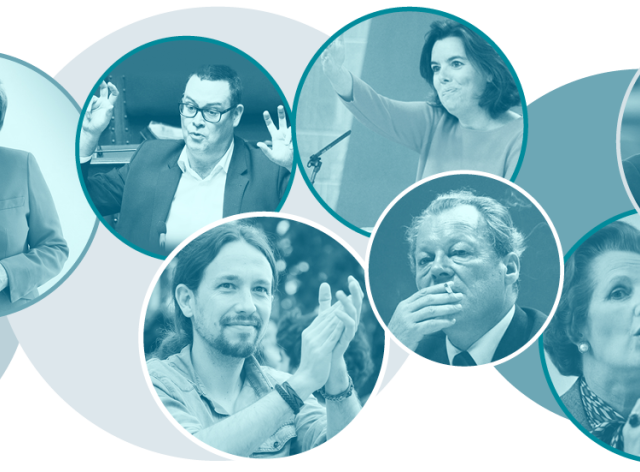 Divers orateurs politiques sur une affiche du projet POLSTYLE