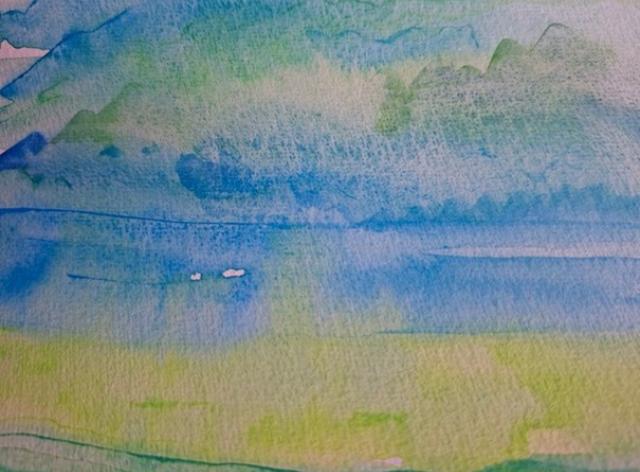 Aquarelle abstraite représentant l'environnement (Chaire Francqui en droit 25-26)