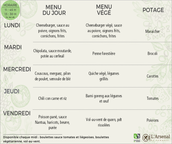 Menu de l'Arsenal du 18 au 22 novembre