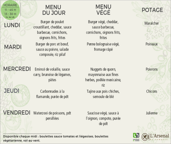 Menu de l'Arsenal du 03 au 07 février 2025