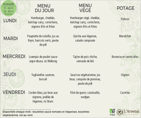 Menu de l'Arsenal du 24 au 28 mars 2025