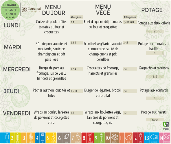 Arsenal menu semaine 36