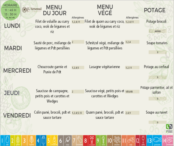 Menu Arsenal semaine 48