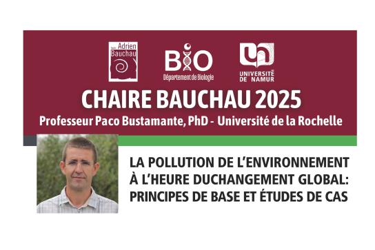 Affiche de la chaire Bauchau 2025-2025 : La pollution de l'environnement à l'heure du changement global : principes de base et études de cas - Pr. Paco Bustamente